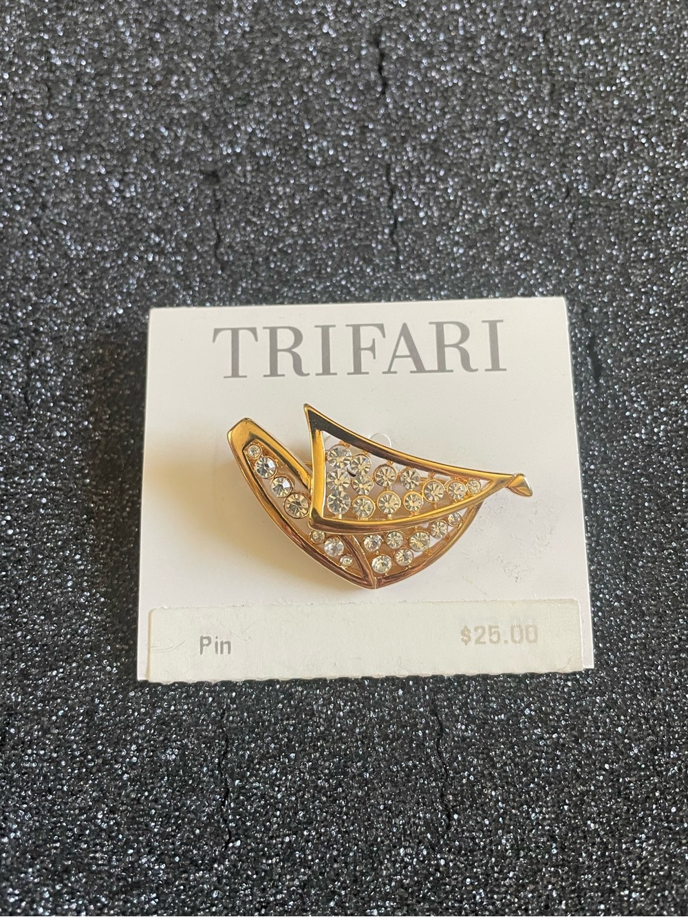 Vintage Trifari Gold Tone and Rhinestone Sailboat Boat Pin Brooch